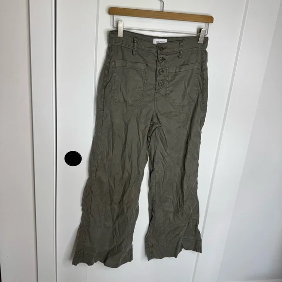 Evereve Joelle Stretch Linen Cropped Wide Leg Pants High Rise Size 27 - Picture 2 of 6
